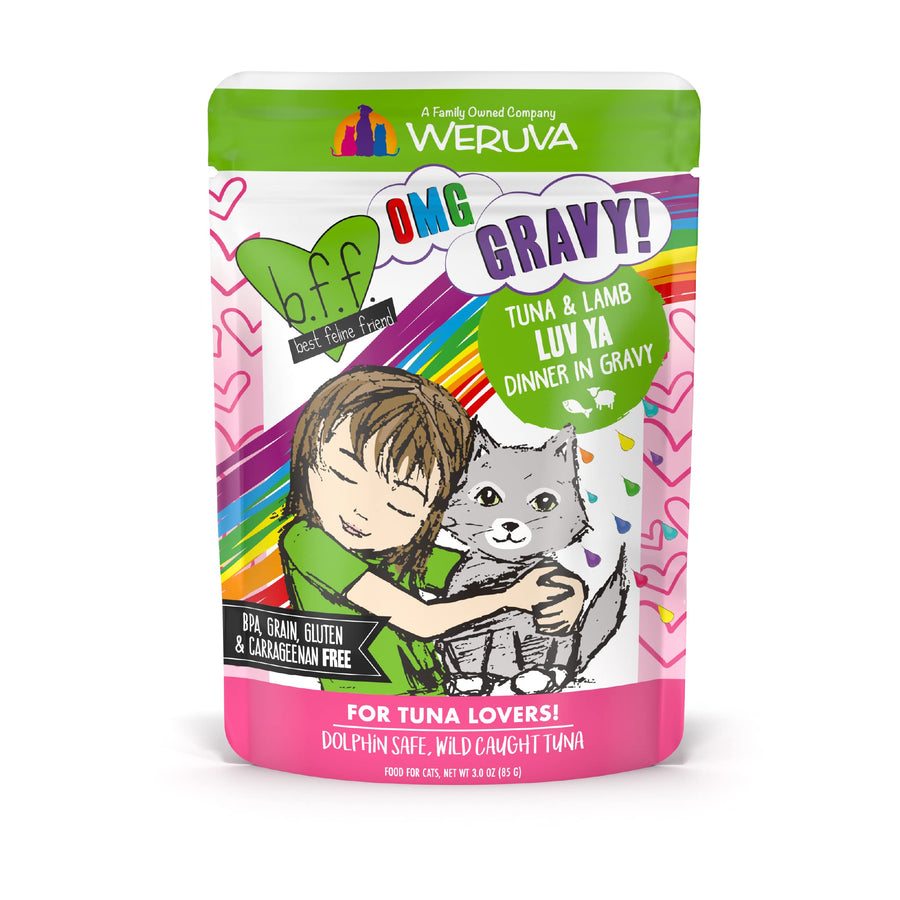 B.F.F. OMG - Best Feline Friend Oh My Gravy!, Tuna & Lamb Luv Ya with Tuna & Lamb in Gravy Cat Food, 3oz Pouch (Pack of 12)