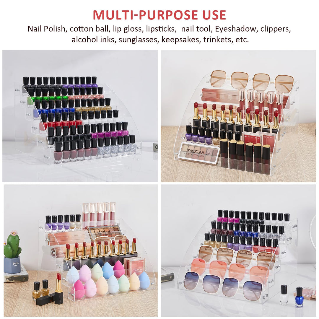 Nail Polish Organizer 72 Bottles of 6 Layers Acrylic Display Rack Eyeglasses Storage Essential Oils Holder Makeup Organizer