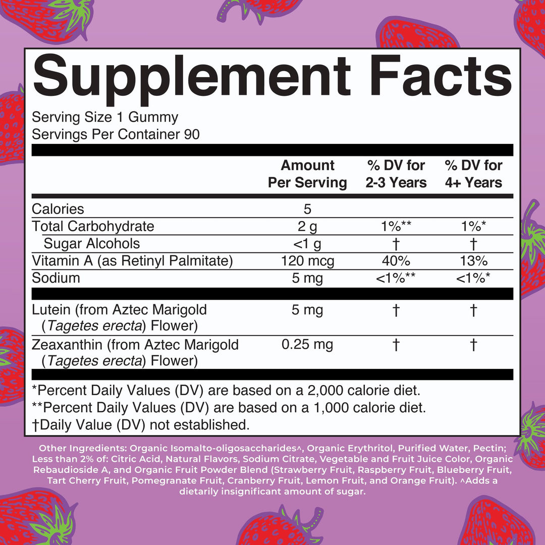 Eye Care Gummies | Eye Health Vitamins for Adults and Kids | Lutein and Zeaxanthin Supplements | for Eyes | Vegan | Non-GMO | Gluten Free | 90 Count | 45 Day Supply