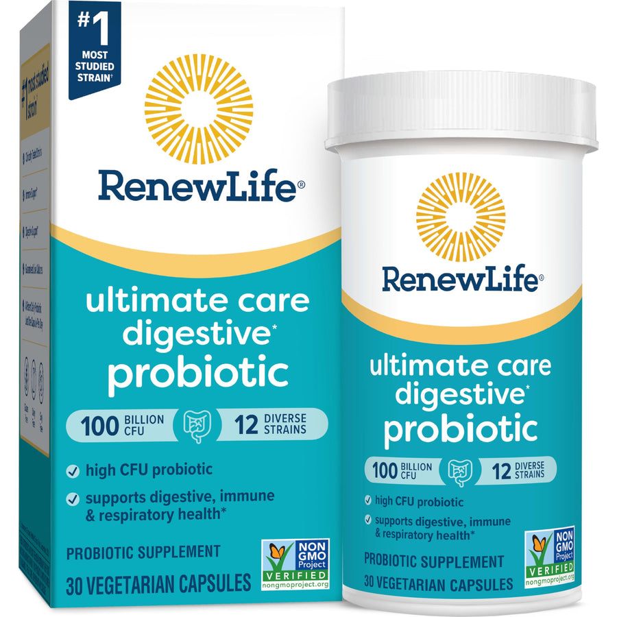 Ultimate Care Probiotic Capsules, Daily Supplement Supports Respiratory, Digestive and Immune Health, L. Rhamnosus GG, Dairy, Soy and gluten-free, 100 Billion CFU, 30 Count