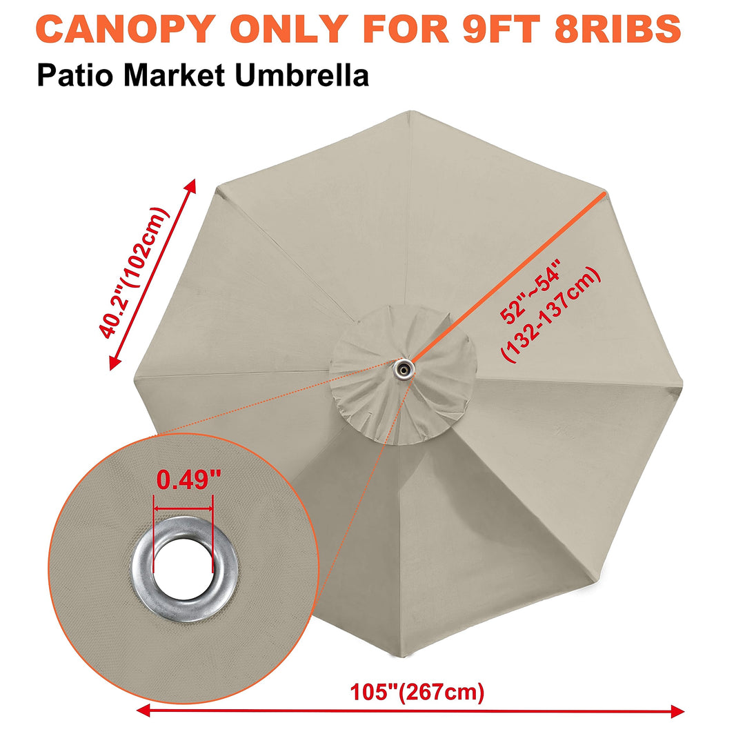 USA 9ft Replacement Covers 8 Ribs Market Patio Umbrella Canopy Cover (CANOPY ONLY) (Beige)