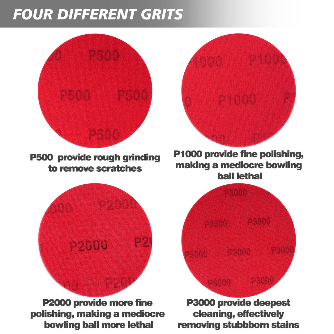 4PCS Microfiber Bowling Sanding Pads Bowling Accessories Resurfacing Polishing Kit Bowling Ball Cleaning Kit (4sizes,500,1000,2000,3000Grit)