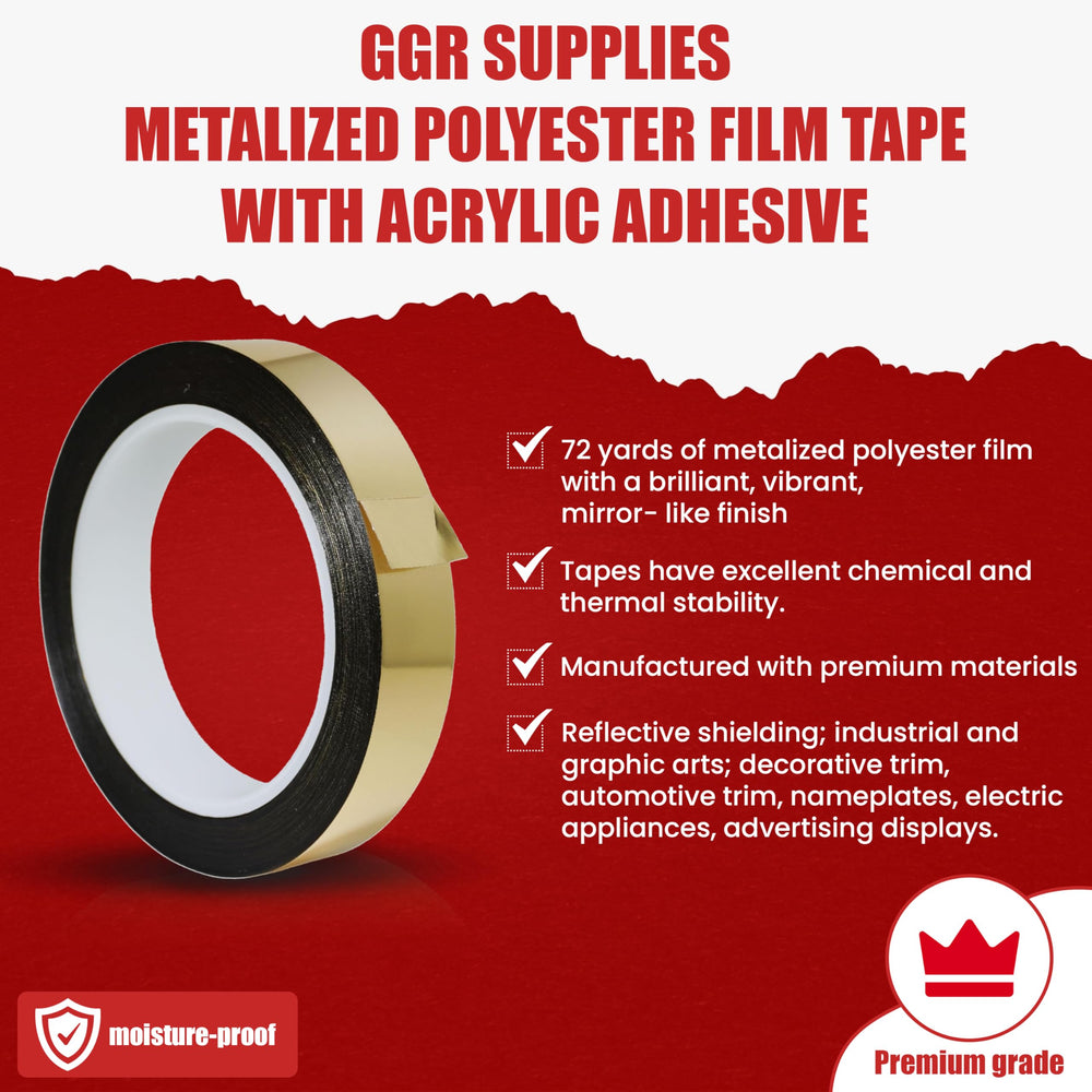 T.R.U. MMYP-1 Metalized Polyester Film Tape with Acrylic Adhesive. Multiple Colors Available. 72 Yards. (Gold, 1/4 in.)