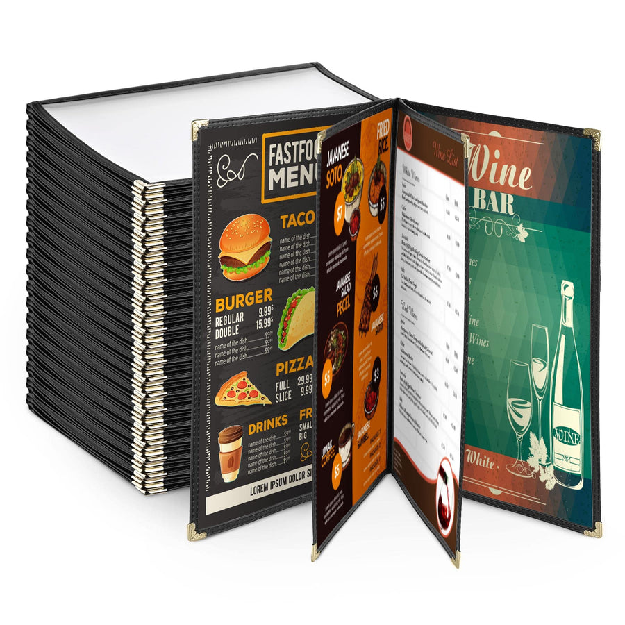 WeChef 20 Pack Restaurant Menu Covers 8.5 x 11 Book Style 4 Pages 8 Views Transparent Restaurant Menu Covers Holder Black