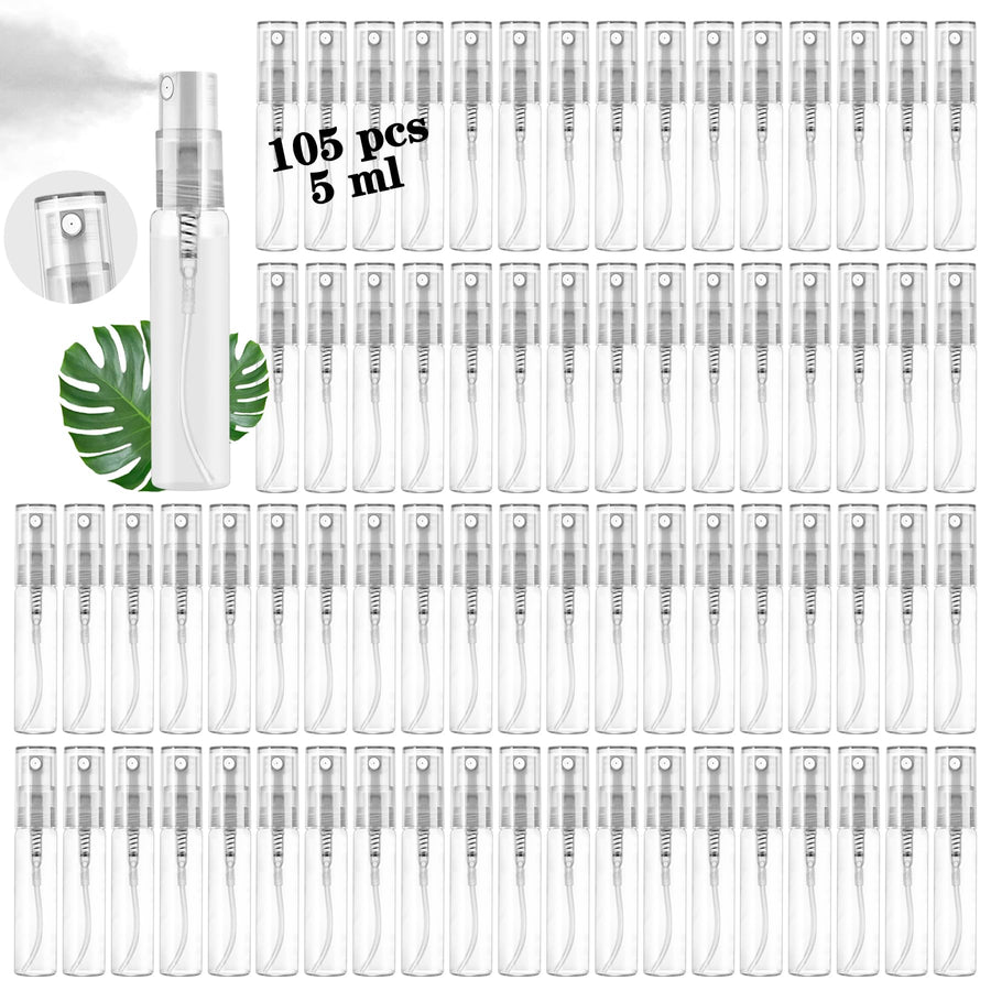 Mini Spray Bottle 105PCS 5ML Clear Glass Perfume Bottles Refillable Fine Mist Spray Bottles Empty Fragrance Sample Spray Containers Cosmetics Atomizer for Cleaning,Travel,Essential Oils