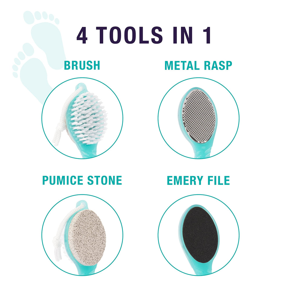 Simply Foot 4-in-1 Foot Paddle – Include Metal Foot Rasp, Pumice Stone, Foot Brush, and Abrasive Surface – Easy to Use Foot Care Tools for DIY Pedicures – Ideal for Men and Women