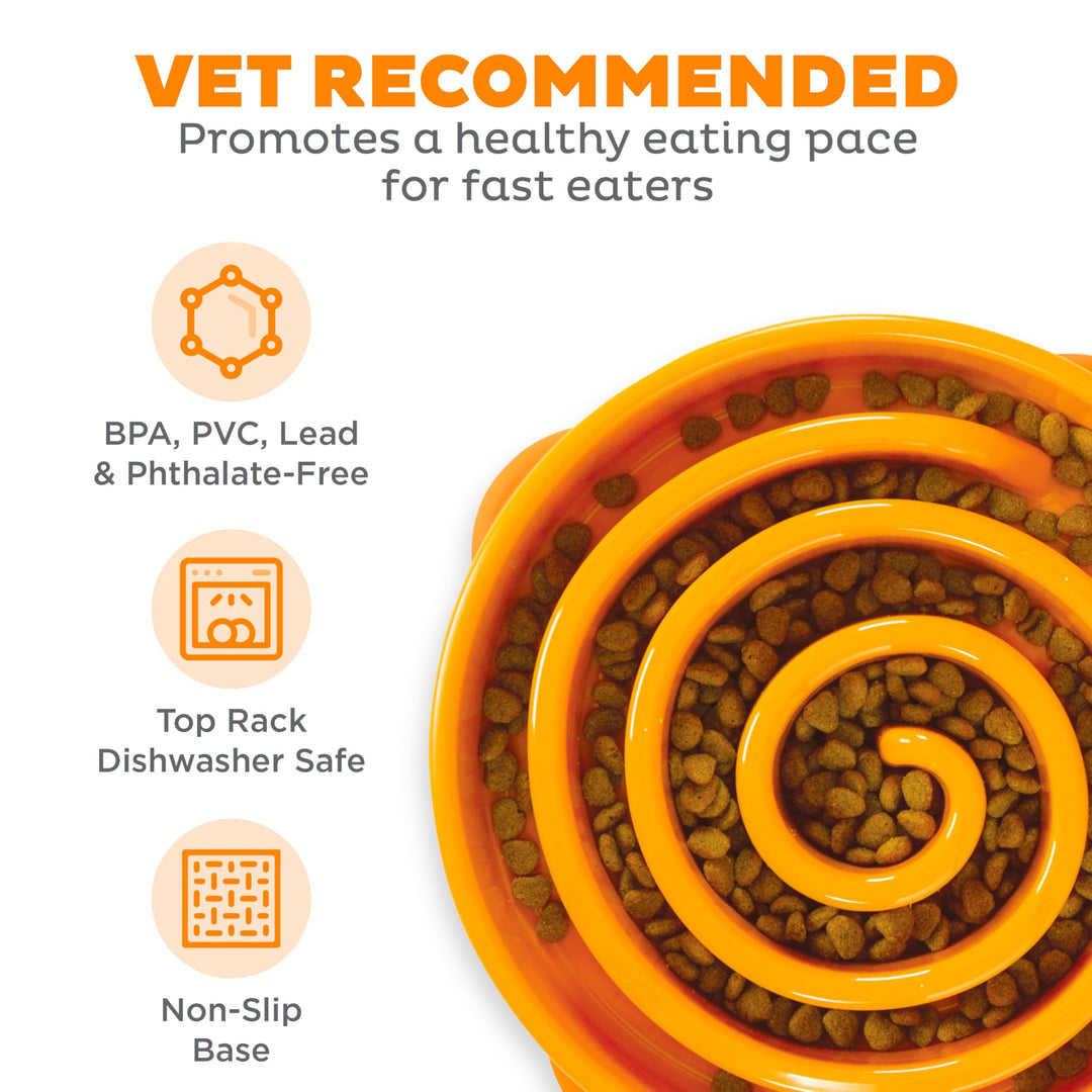 Fun Feeder Slo Bowl, Large Slow Feeder Dog Bowl, 4 Cups, Orange