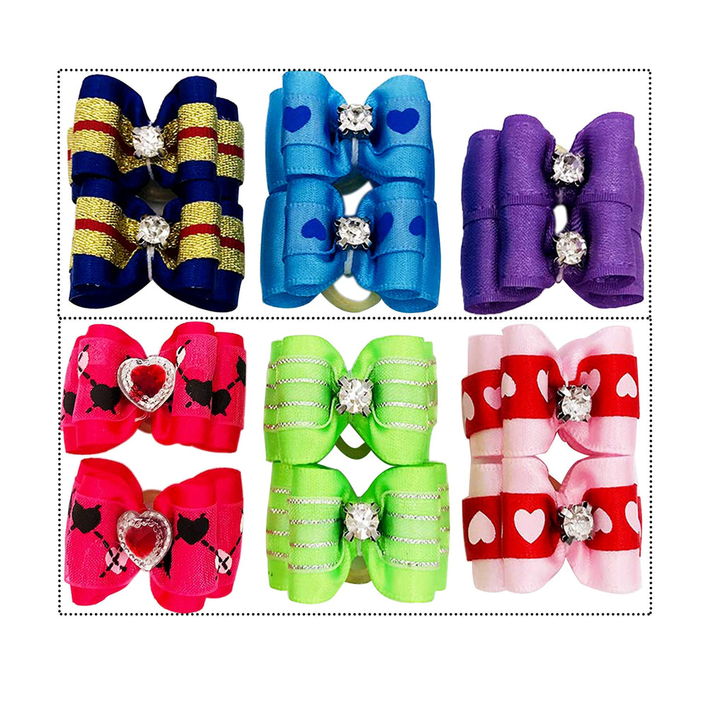 50pcs /25Pair Small Dog Hair Bows with Rubber Bands and Rhinestones Puppy Grooming Bows Doggies Cat Topknot Bowknot Pet Hair Accessories Color Random