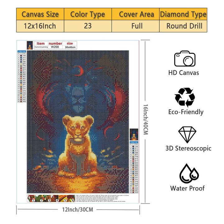 Diamond Painting Kits for Adult,Tiger and Lion DIY 5D Drills Jewel Art Diamond Art Embroidery,Gem Paint with Arts and Crafts Wall Decor for Gift 12x16 Inch