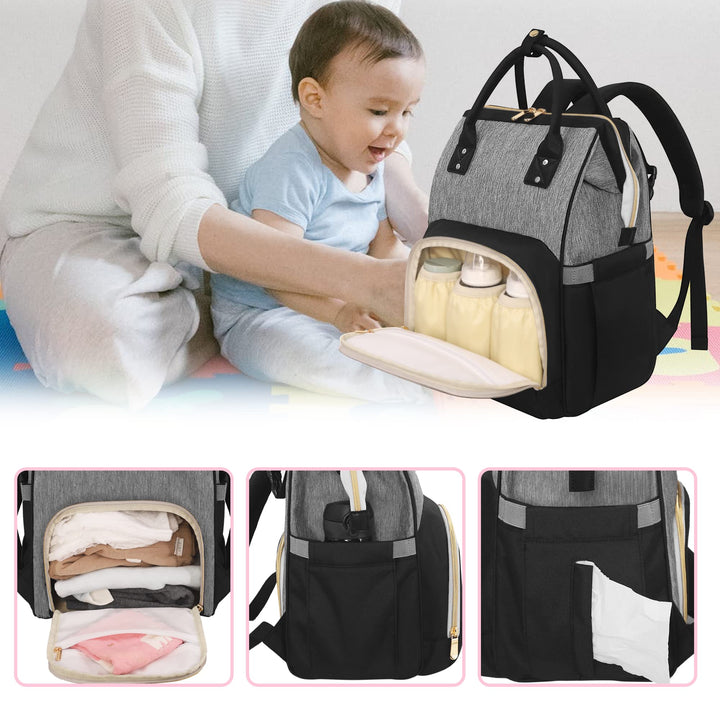 Diaper Bag Backpack Multifunction Maternity Nappy Baby Bag for Girls & Boys Large Capacity Travel Diaper Bags Black Gray