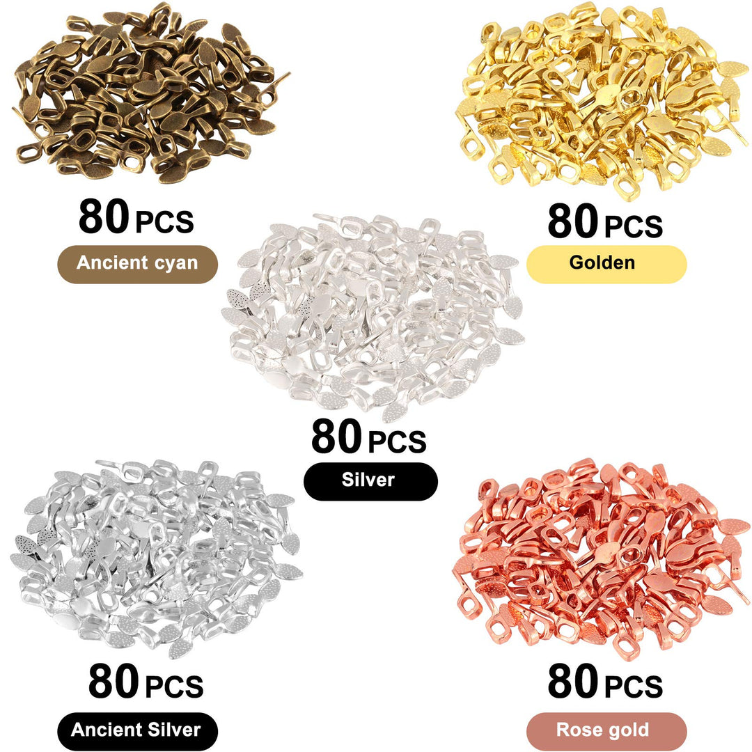 400 Pieces Spoon Glue on Bails Pendants Oval Jewelry Glue on Earring Bails Pendants Small Spoon Bail Earring Charms for Jewelry Crafts Making Supplies,15 x 5 mm, 5 Colors