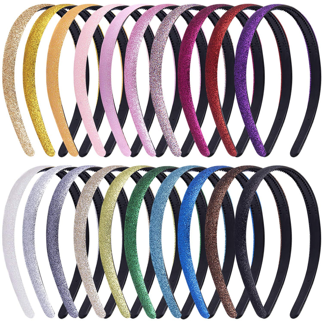20 Pieces Glitter Headbands Colorful Plastic Headbands with Teeth Sparkle Headbands for Girls and Women, 20 Colors