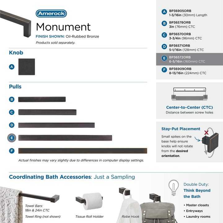 | Cabinet Pull | Oil Rubbed Bronze | 6-5/16 inch (160 mm) Center to Center | Monument | 1 Pack | Drawer Pull | Drawer Handle | Cabinet Hardware