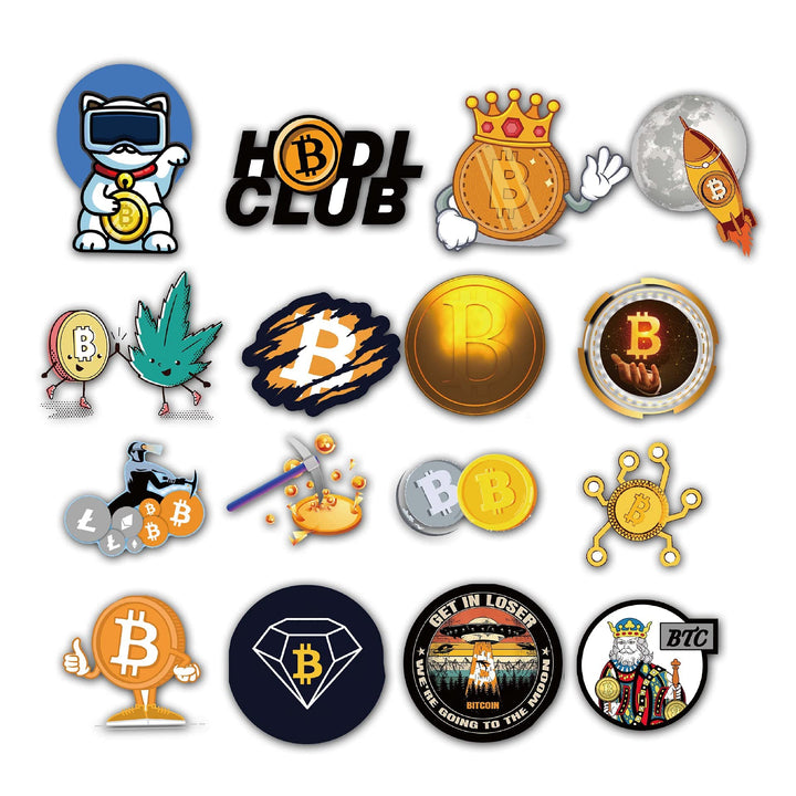 Bitcoin Stickers 50 PCS Non Repeated Aesthetic Vinyl Colorful Waterproof Reusable Stickers for Laptop Water Bottles Luggage Computer Cellphone Skateboard Guitar