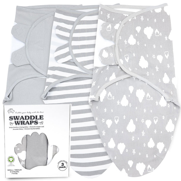 Swaddles for Newborns - 3 Pack Organic Baby Swaddles for 0-3 Months - Baby Swaddle Sleep Sack - Infant Sleeping Swaddle Sack - Adjustable Swaddle Blanket Wrap Boy Girl (White Grey)