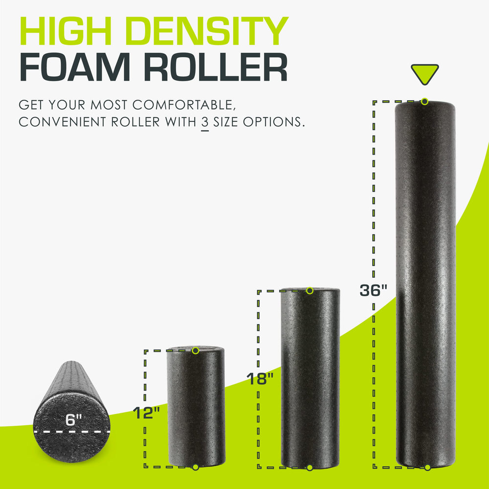 High Density Foam Rollers 36 - inches long, Firm Full Body Athletic Massager for Back Stretching, Yoga, Pilates, Post Workout Trigger Point Release, Black