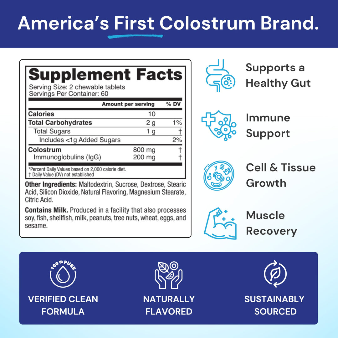 Colostrum 120ct Chewables Plus - Immunity Support for Adult & Kids - Lactoferrin Supplement & Colostrum Protein - Supports Digestion & Gut - 25% lgG Antibodies, Gluten Free - Orange Creme
