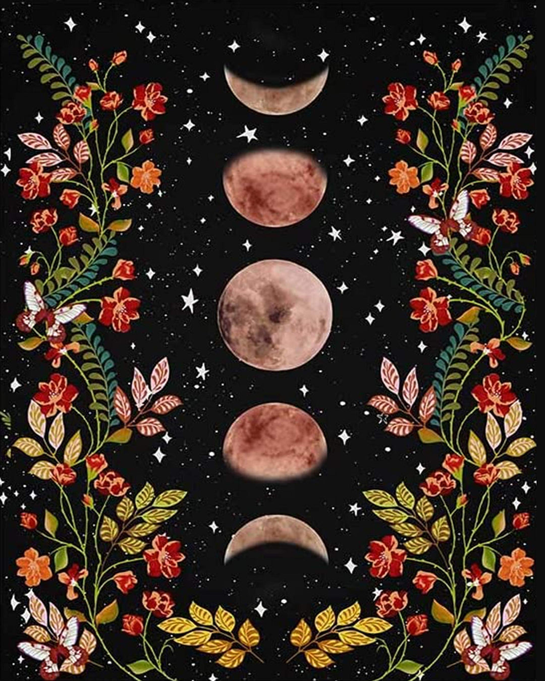 Paint by Numbers for Adults Moonlit Garden Painting by Numbers for Adults Moon Phase Surrounded by Vines and Flowers Black Adult Paint by Number Kit Unique Gift for Adults, 16x20(Frameless)