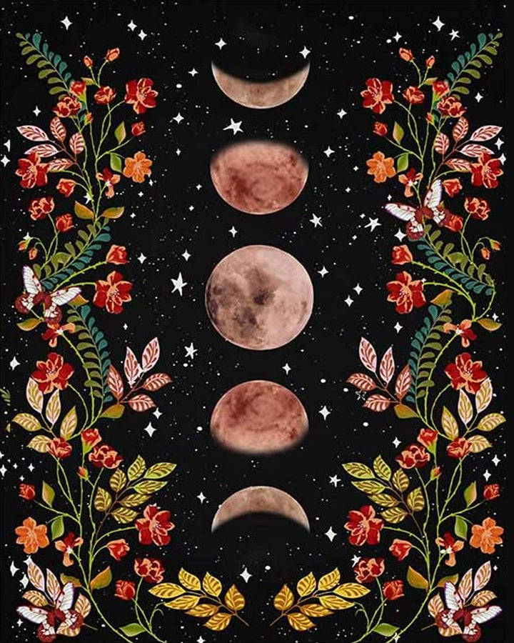Paint by Numbers for Adults Moonlit Garden Painting by Numbers for Adults Moon Phase Surrounded by Vines and Flowers Black Adult Paint by Number Kit Unique Gift for Adults, 16x20(Frameless)