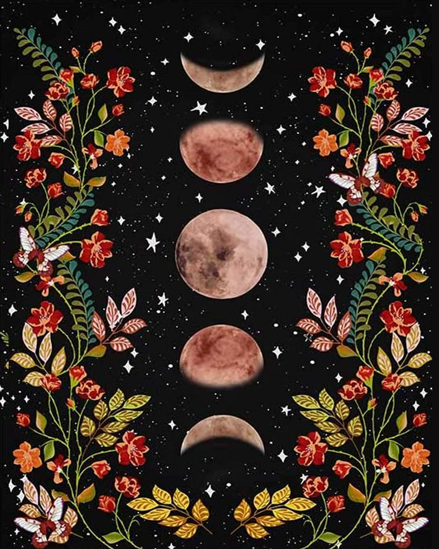 Paint by Numbers for Adults Moonlit Garden Painting by Numbers for Adults Moon Phase Surrounded by Vines and Flowers Black Adult Paint by Number Kit Unique Gift for Adults, 16x20(Frameless)