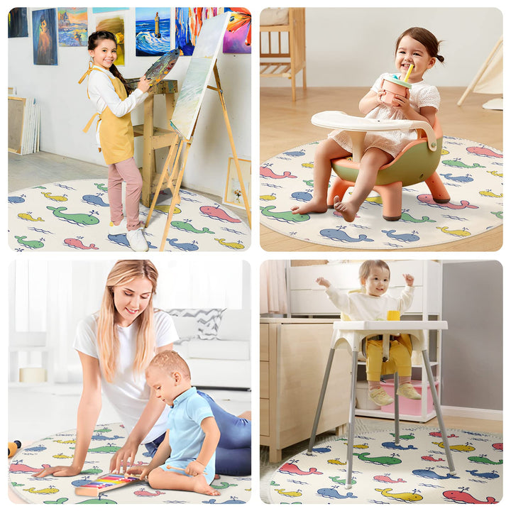 Splat Mat for Under High Chair 43.3, Waterproof Anti Slip with No Layering Design Splash Mat for Art/Crafts/Playtime on Floor or Table, Reusable Eating Mess Mat Spill Mat Floor Protector