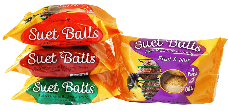 Melt Resistant Suet Balls Variety 16 Pack, 4 Wrapped Packs of 4 Bird Suet Balls
