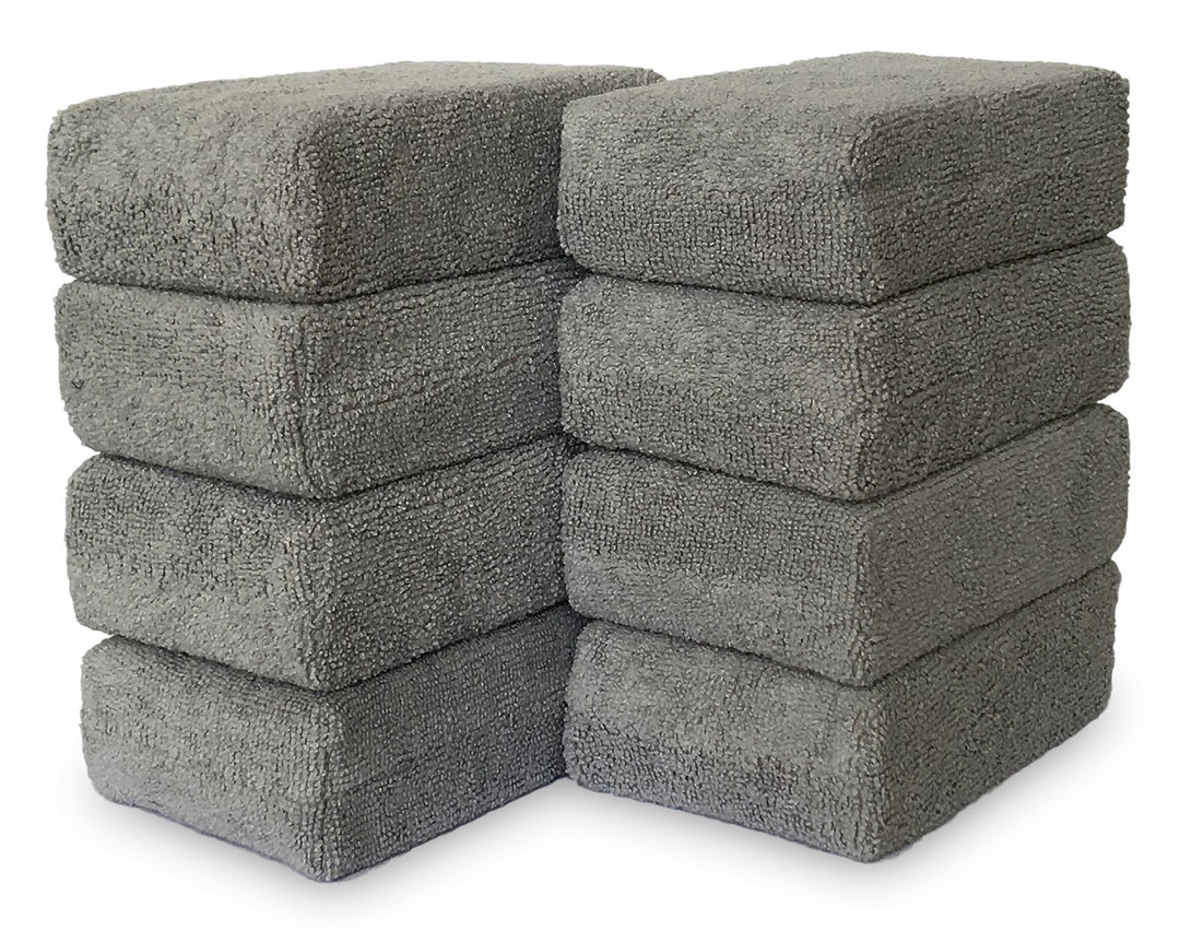 Microfiber Sponge Applicators, Large Size 5.8 x 4 x 2 in, Set of 8, Gray, Sponge Pad. Great for Car Detailing, Washing and Drying Cars, Boats, Applying Wax and Sealants
