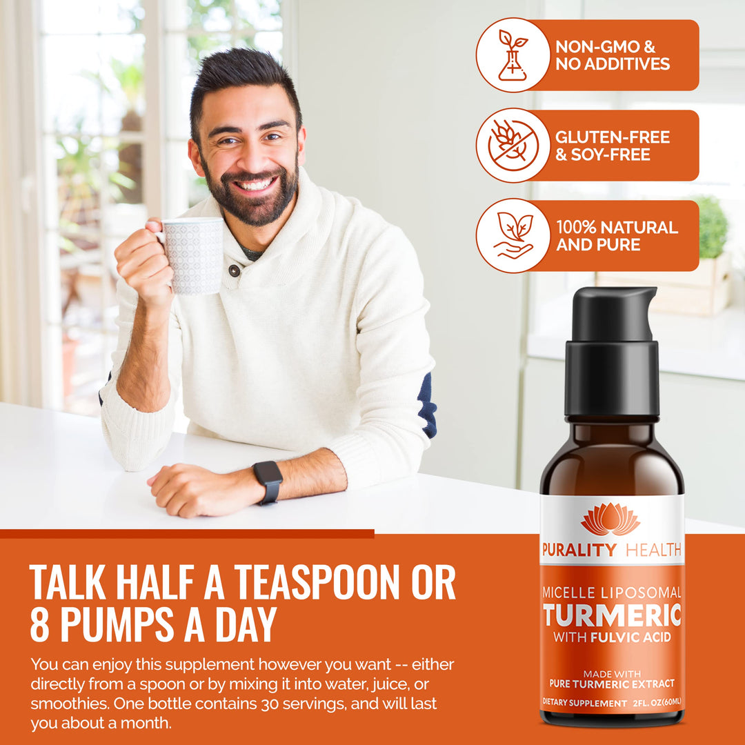 Liquid Turmeric Supplement, Fulvic Acid, Support Joint Health, Liposomal Enhanced Absorption, Vegan, Month Supply