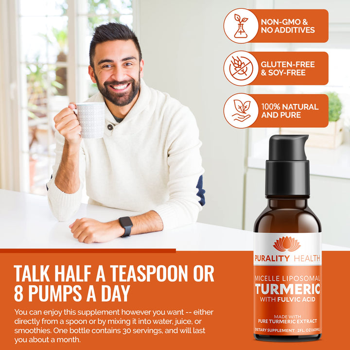 Liquid Turmeric Supplement, Fulvic Acid, Support Joint Health, Liposomal Enhanced Absorption, Vegan, Month Supply