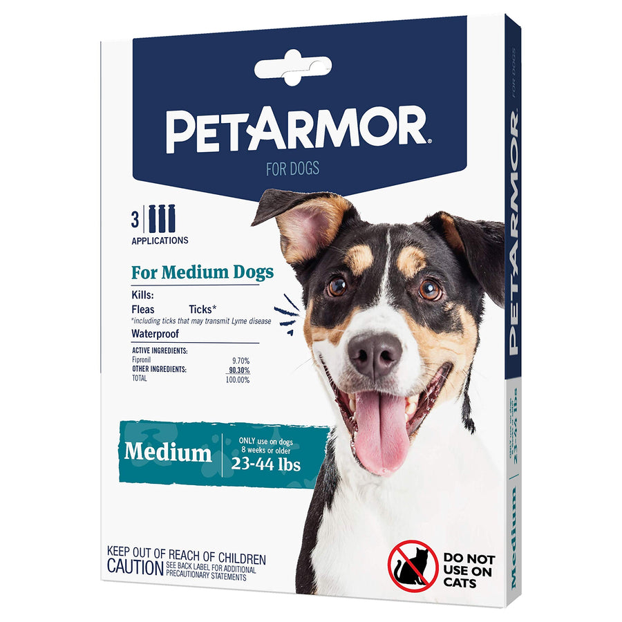 PETARMOR Flea & Tick Treatment for Medium Dogs with Fipronil (23 to 44 Pounds) 3 Monthly Applications