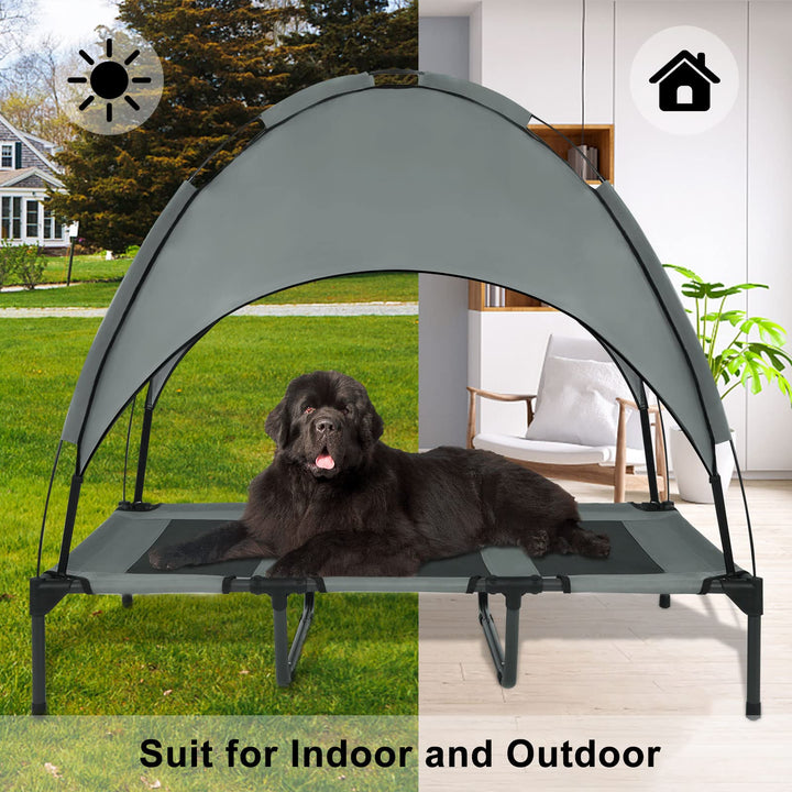 Outdoor Elevated Dog Bed with Removable Canopy, 48 XLarge Cooling Raised Pet Cot for Outdoor Camping, Waterproof Canopy, Durable Oxford Fabric, Portable Pet Bed (Large Gray)