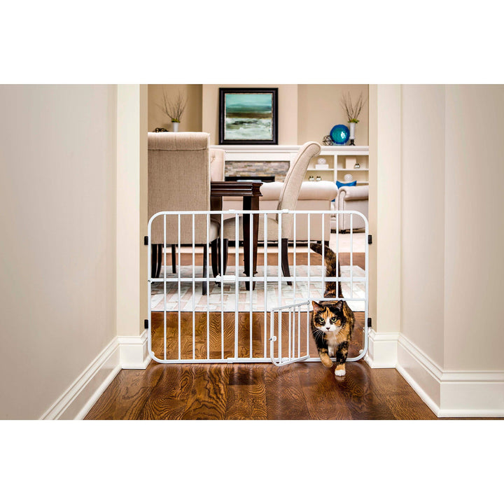 Tuffy Metal Expandable Pet Gate, Includes Small Pet Door, 24 x 22-38 Inch, White