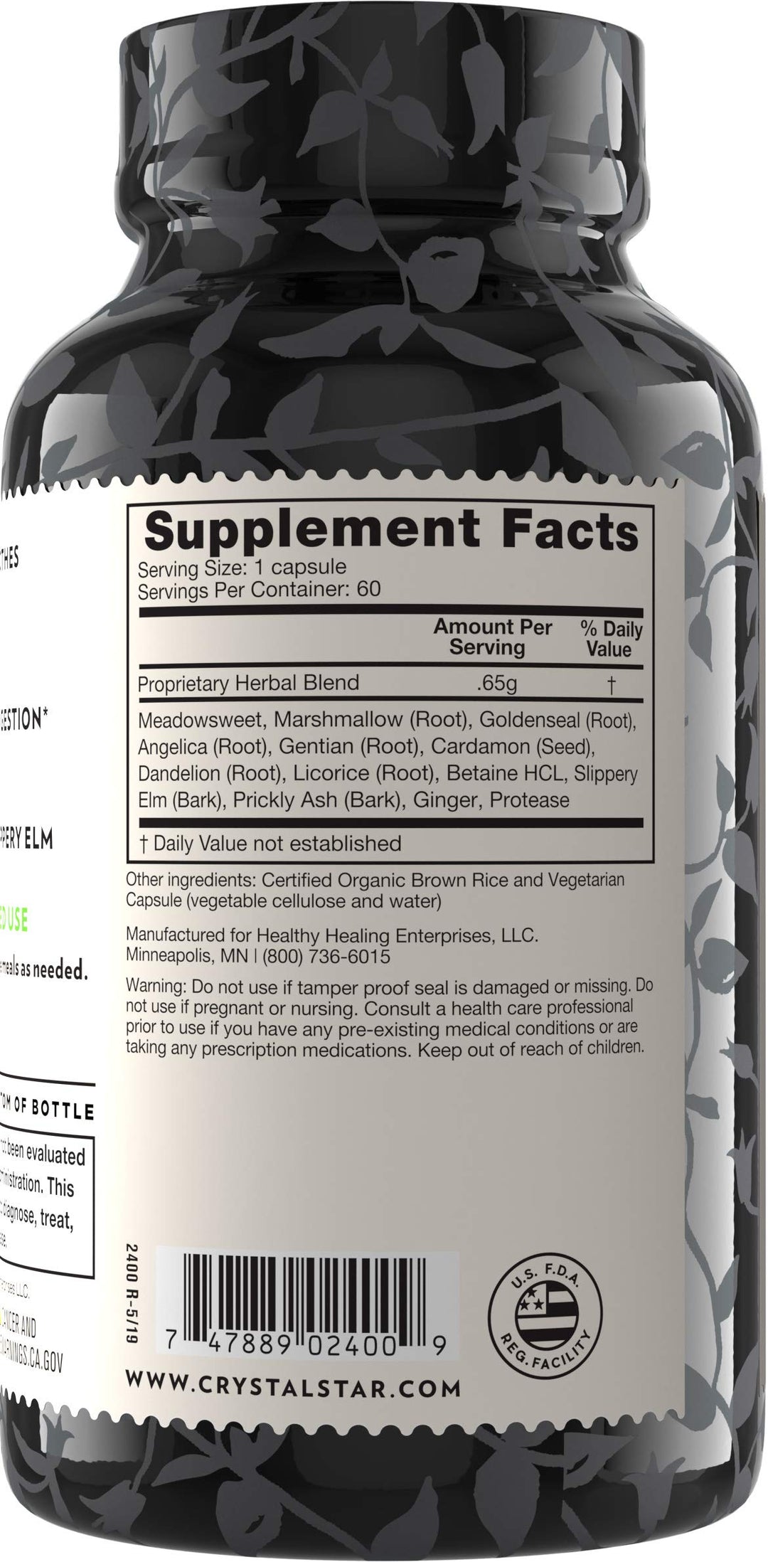 GI Support Supplement (60 Capsules) – Herbal Gut Health Supplement That soothes Occasional Heartburn and Supports Acid Reflux – Ginger, Slippery Elm Bark & Betaine HCL – Non-GMO