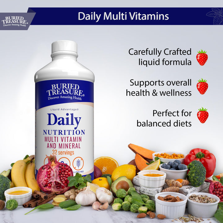 Daily Nutrition Liquid Multivitamin and Mineral Supplement with Trace Minerals, Superfoods, Vitamin A, B-Complex, C, D, E, Methylfolate, Biotin, Magnesium, Zinc, Resveratrol, 32 serv