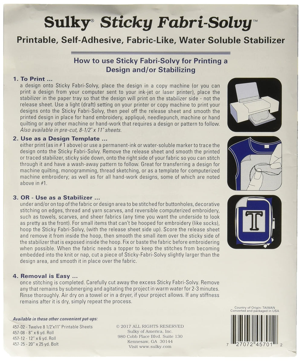 Fabri-Solvy stabilizer, 20 x 36, White
