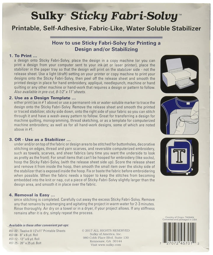 Fabri-Solvy stabilizer, 20 x 36, White