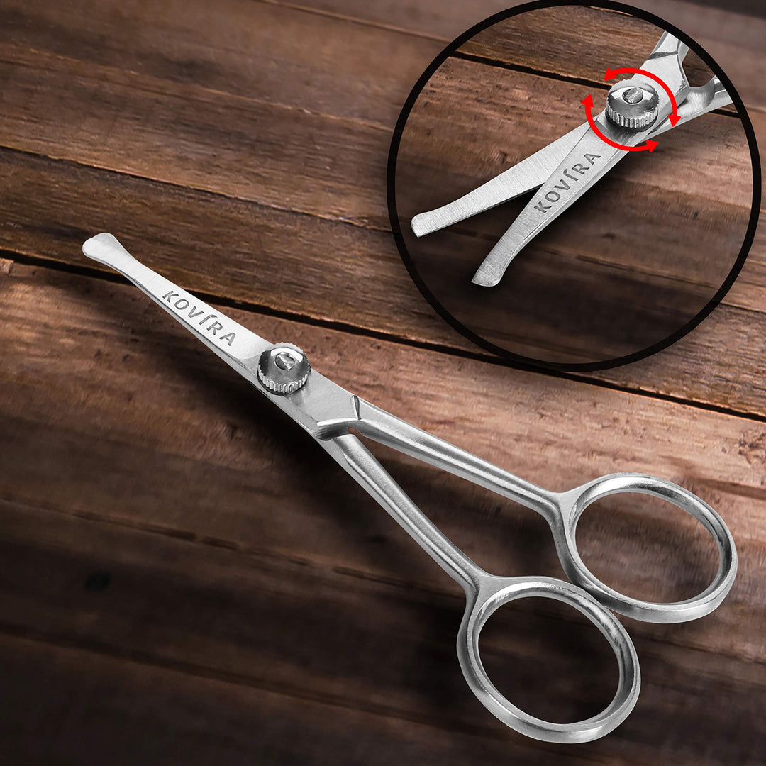 Precision Nose Hair Scissors with Adjustable Tension Screw - 10.16cm/4 Inch Overall Length - Rounded Safety Scissors for Trimming Nasal Hair - Also for Grooming Eyebrows, Ear Hair & Beards