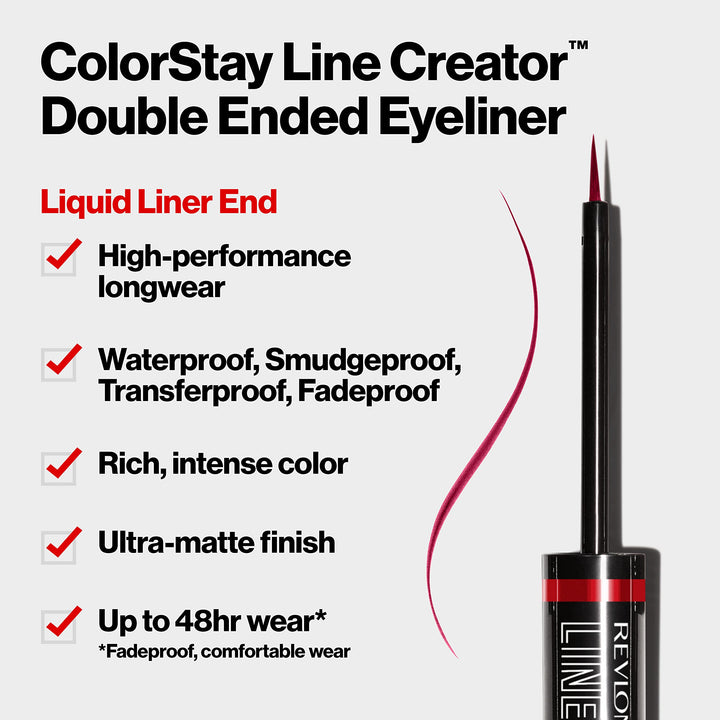 Revlon ColorStay Line Creator, Double Ended Liquid Eyeliner & Smoky Kohl Pencil, Waterproof & Transferproof Eye Makeup, 154 Cool as Ice, 0.004 oz