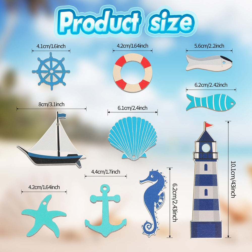 40 Pieces Coastal Cruise Ship Miniature Beach Themed Arts and Crafts Wood Anchor Decor Steering Wheel Lighthouse Starfish Seashell Seahorse Sailboat Wall Decor for Home Wall Decor Crafts