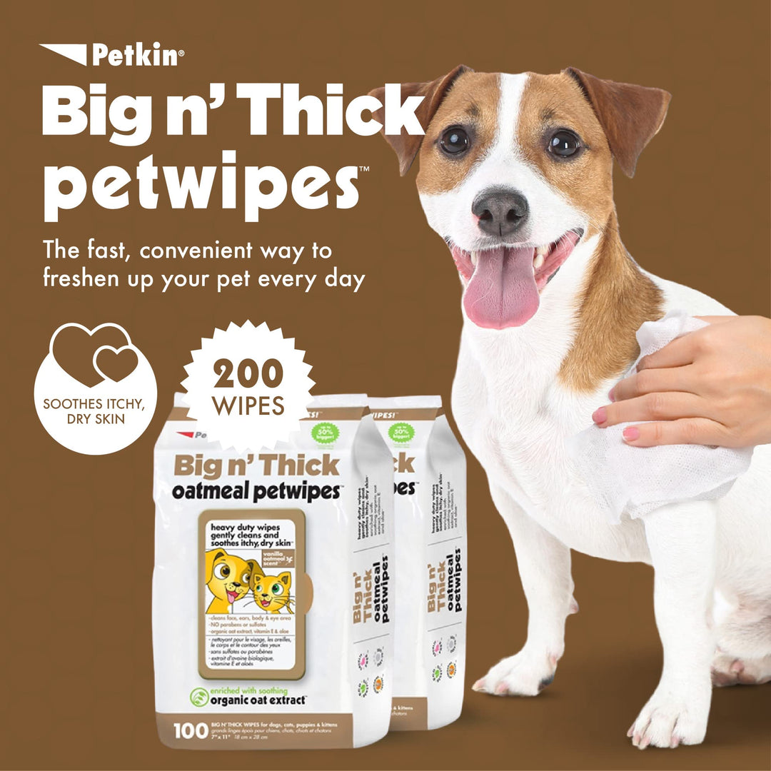 Pet Wipes for Dogs and Cats, 200 Wipes (Large) – Oatmeal Pet Wipes for Dogs and Cats – Soothes Itchy Dry Skin and Cleans Ears, Face, Butt, Body and Eye Area – 2 Packs of 100 Wipes