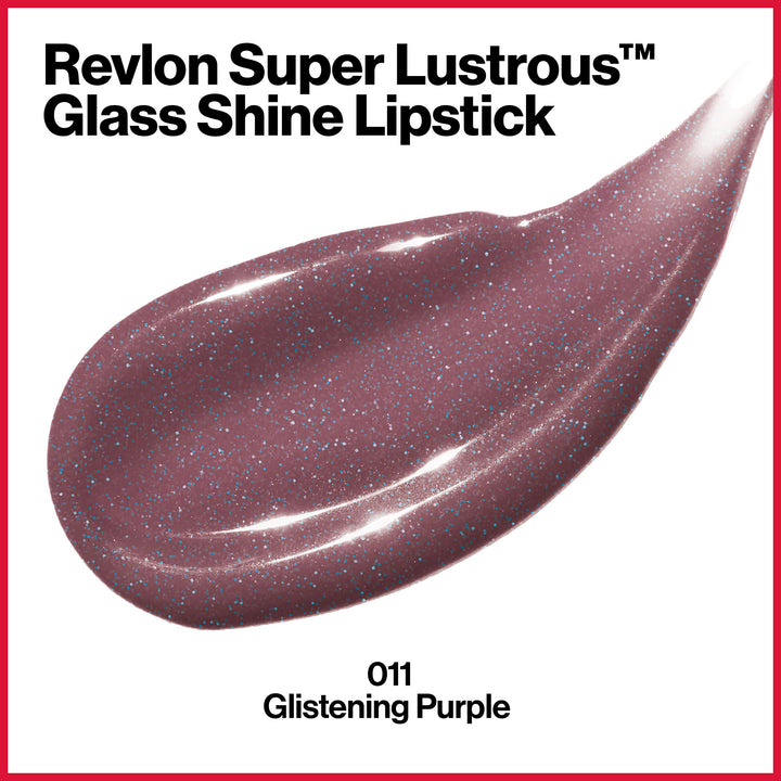 Super Lustrous Glass Shine Lipstick, Flawless Moisturizing Lip Color with Aloe, Hyaluronic Acid and Rose Quartz, Glistening Purple (011), 0.15 oz
