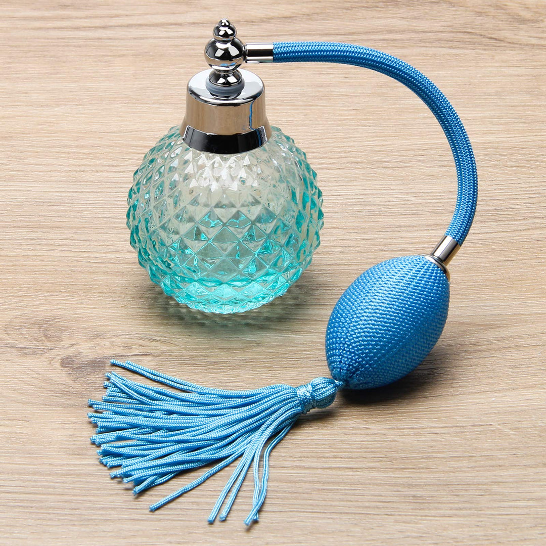 Crystal Art Vintage Style Refillable Perfume Atomizer Long Spray Bottle 100ml (Blue)