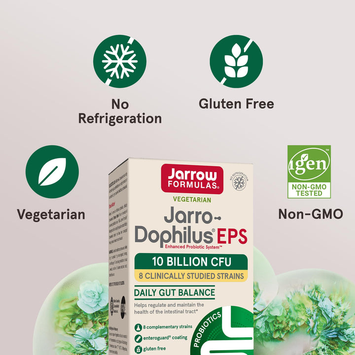Jarro-Dophilus EPS Probiotics 10 Billion CFU, Dietary Supplement for Intestinal Tract Support, Gut Health Supplements for Women and Men, 120 Veggie Capsules, 60 Day Supply