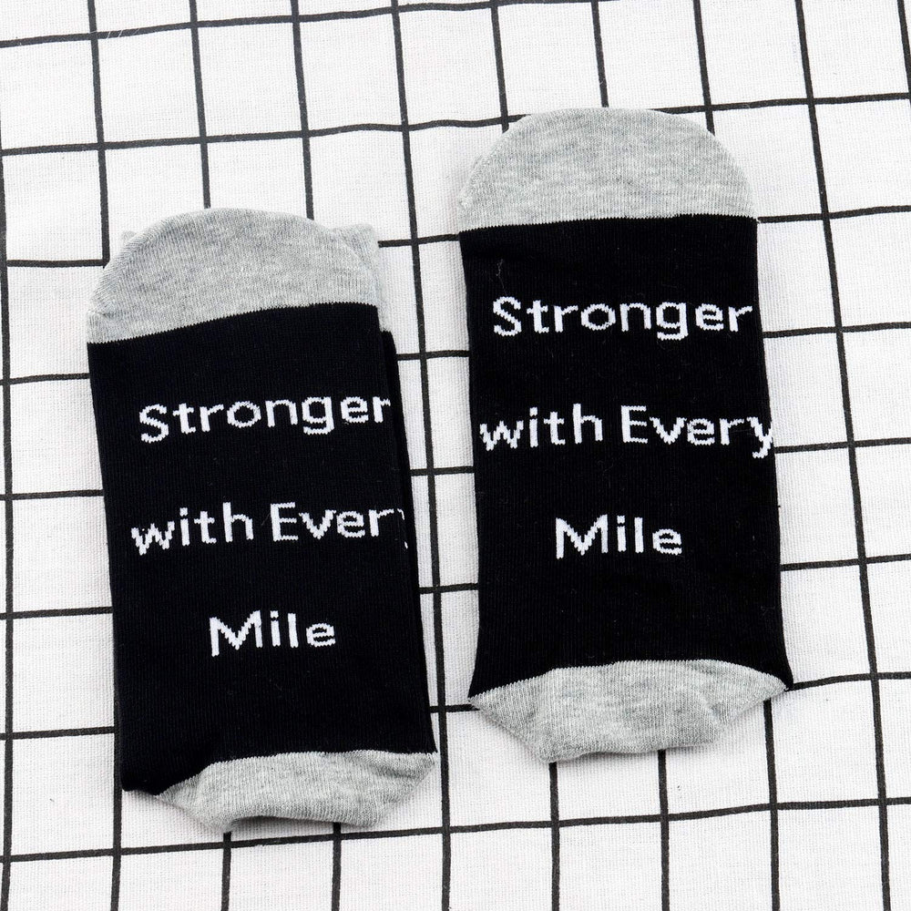 Marathon Runner Gifts Track and Field Inspirational Athletic Running Socks Stronger with Every Mile (26.2 socks)