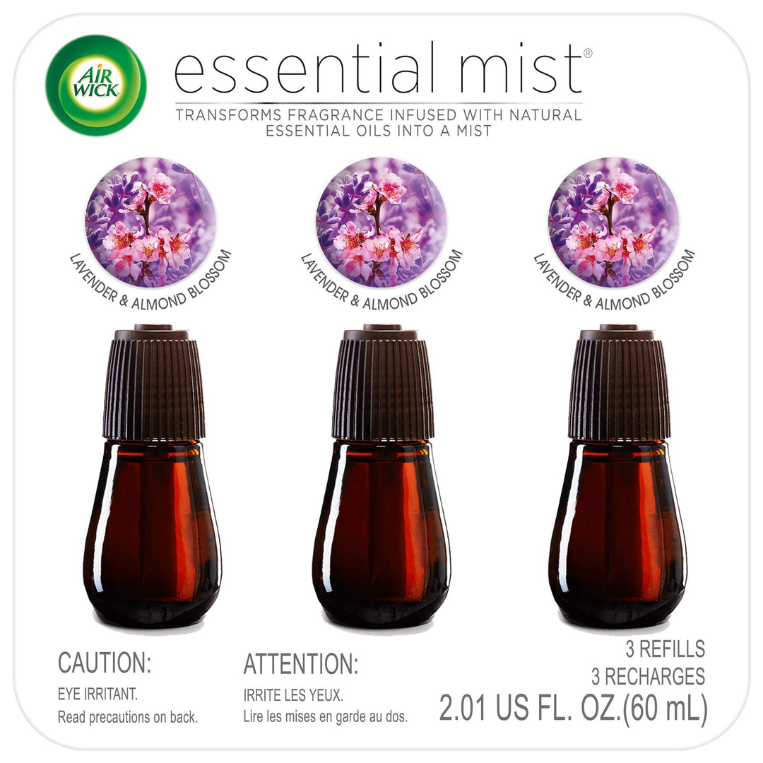 Essential Mist, Essential Oil Diffuser Refill, Lavender & Almond Blossom, 3 Count, Air Freshener