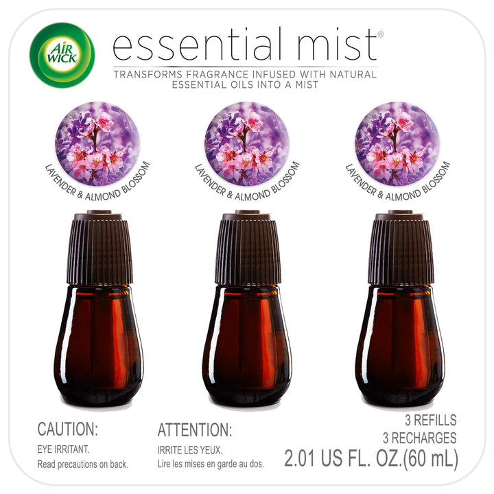 Essential Mist, Essential Oil Diffuser Refill, Lavender & Almond Blossom, 3 Count, Air Freshener