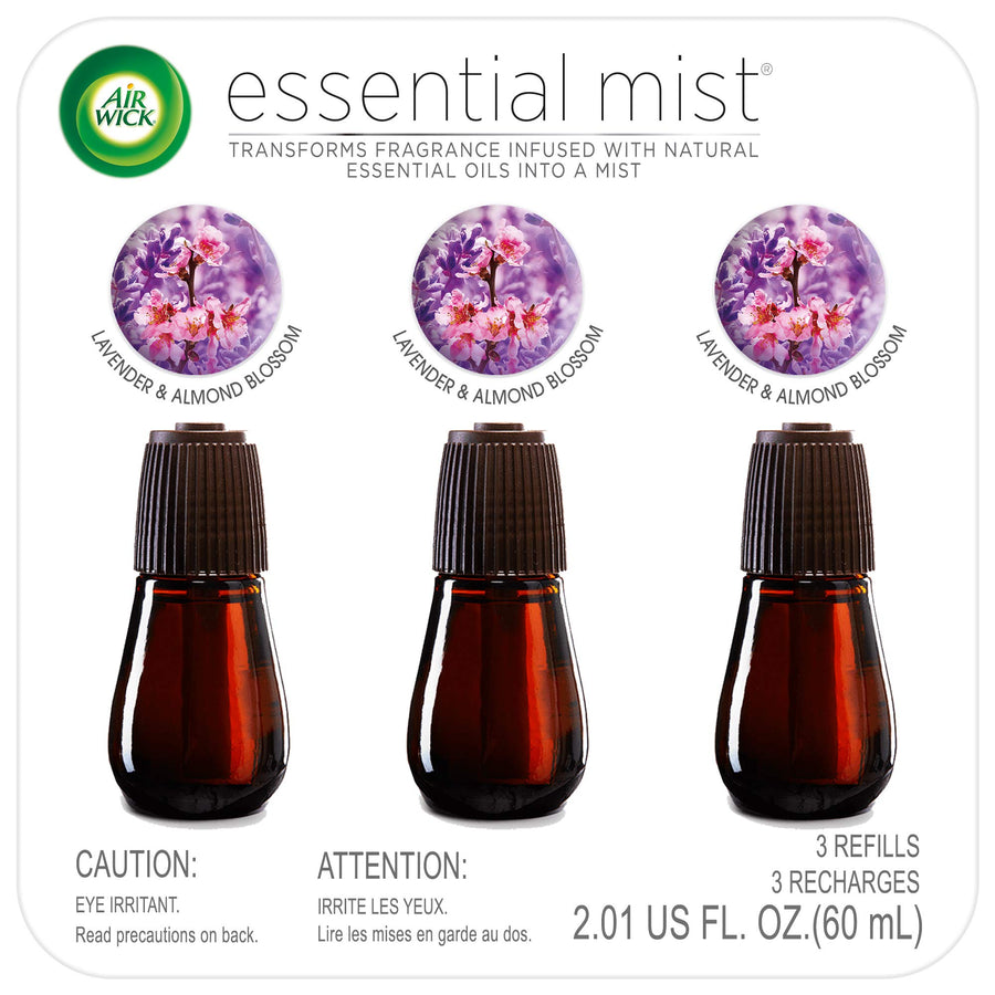Essential Mist, Essential Oil Diffuser Refill, Lavender & Almond Blossom, 3 Count, Air Freshener