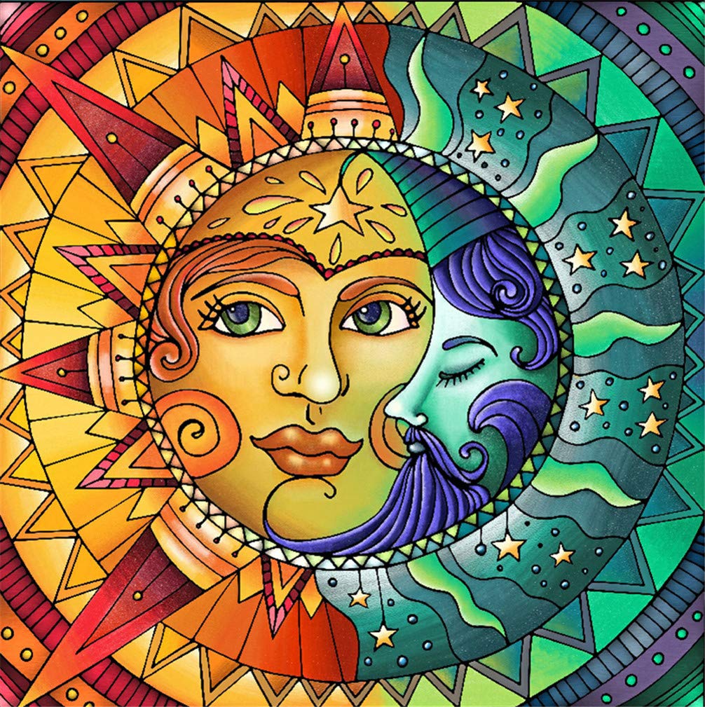 Abillyn Embroidery Cross Stitch Kits Sun and Moon Stars Fractal Face Hippie Stamped with Printed Pattern Starter Kit (Sun)