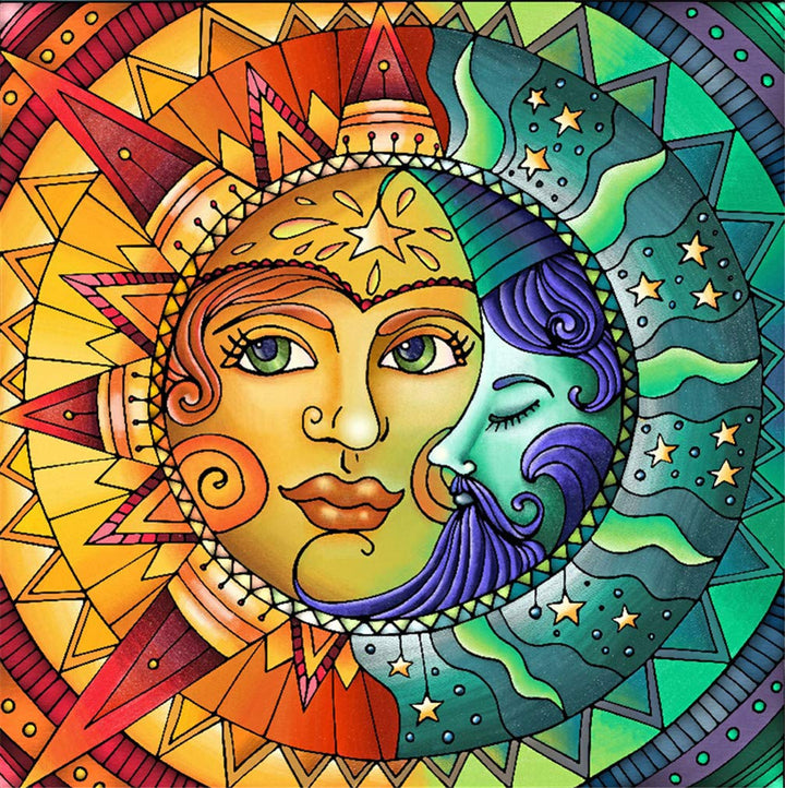 Abillyn Embroidery Cross Stitch Kits Sun and Moon Stars Fractal Face Hippie Stamped with Printed Pattern Starter Kit (Sun)