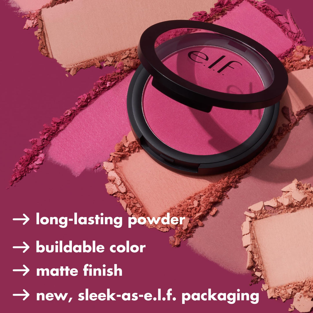 e.l.f, Primer-Infused Blush, Long-Wear, Matte, Bold, Lightweight, Blends Easily, Contours Cheeks, Always Rosy, All-Day Wear, 0.35 Oz